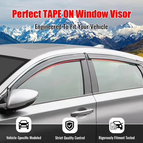 Miniatura 2 de IKON MOTORSPORTS Cinta externa en visera de ventana compatible con Honda Accord Sedán 2018-2026, acrílico estilo fábrica de 0.087 in sin pintar