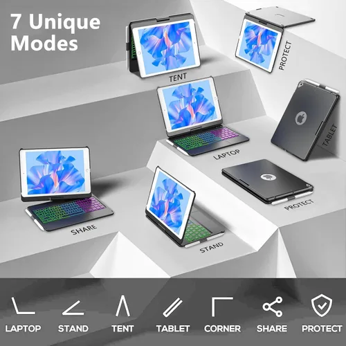 Miniatura 7 de COO Funda con teclado para iPad 10.2" 9ª/8ª/7ª generación, para iPad Air 10.5" (3ª generación) / para iPad Pro 10.5", con retroiluminación de 10