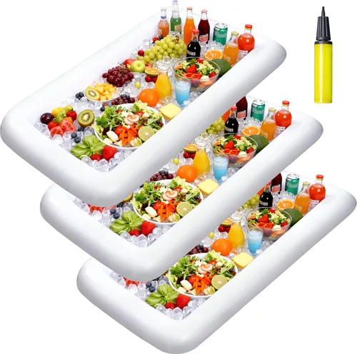 JOYIN Paquete de 3 barras inflables para servir – Enfriador inflable para bufé de hielo, bandejas para servir ensaladas con tapón de drenaje,