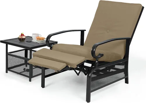 Miniatura 11 de Oakcloud Sillón Ajustable para Exteriores Silla Reclinable Relajante de Metal para Patio con Cojines Extraíbles (Azul Pavo Real)