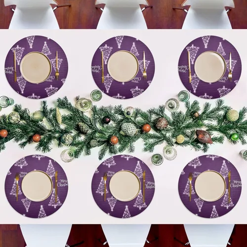 Miniatura 7 de Trees Christmas Purple Dining Room Table Placemats, Non Slip Washable Dinner Mat for Kitchen Table one sizex4