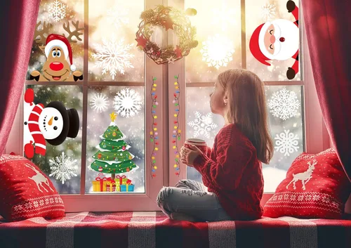 Miniatura 6 de Funnlot Calcomanías navideñas para ventana, 262 piezas: multicolor, modernas, contemporáneas calcomanías de vinilo para ventanas, vidrio