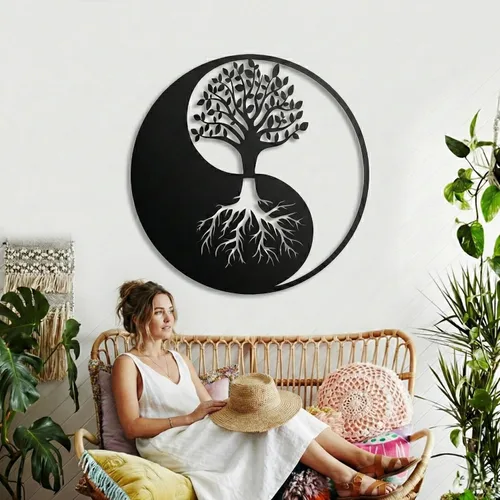 Miniatura 3 de DEKADRON Arte de pared de metal, árbol de la vida, decoración de Yin Yang, decoración de pared, decoración de interiores, colgantes de pared