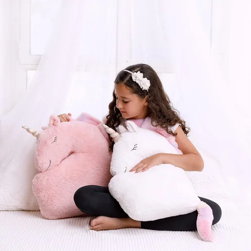 Miniatura 2 de Perfectto Design Juego de 2 almohadas decorativas de unicornio para la habitación de las niñas y los niños, felpa esponjosa blanca y rosa para bebé