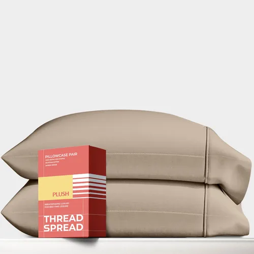 Miniatura 11 de Thread Spread Fundas de Almohada de Algodón Egipcio 100% Tamaño Estándar/Queen Juego de 2 - Fundas de Almohada Beige Satén de Lujo con Cuenta