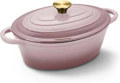Miniatura 11 de Horno holandés ovalado para hornear pan, olla de horno holandés de hierro fundido esmaltada antiadherente de 4.5 cuartos de galón con tapa, cazuela