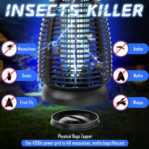Miniatura 3 de Exterminador eléctrico de insectos al aire libre – 4200 V de alto voltaje insecto asesino impermeable luz LED para mosquitos, mosca, patio, porche