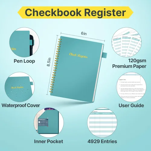 Miniatura 5 de Regolden-Book Registros de cheques para registro personal de cheques, libro de contabilidad bancaria para pequeñas empresas, libro de registro