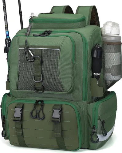 Miniatura 14 de WANOON Mochila de pesca, bolsa de aparejos, con cajas de aparejos. Bolsa de pesca grande, materiales fuertes