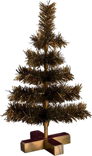 Ramas de plumas de oropel artificiales de árbol de Navidad de mesa de 18 pulgadas, color cobre vintage, base de bloque de madera incluido, 18