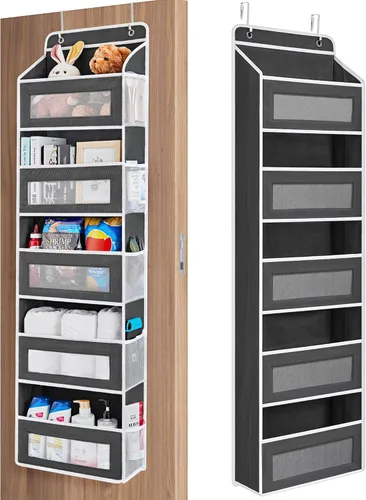 Miniatura 17 de JARLINK Organizador de almacenamiento sobre la puerta, organizador de puerta colgante de 5 estantes con 5 bolsillos de gran capacidad, anti
