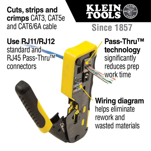 Miniatura 7 de Klein Tools Probador de cable VDV501-852 y herramienta de punchdown de impacto VDV427-300 y VDV226-110 Crimpadora de cables de datos modular
