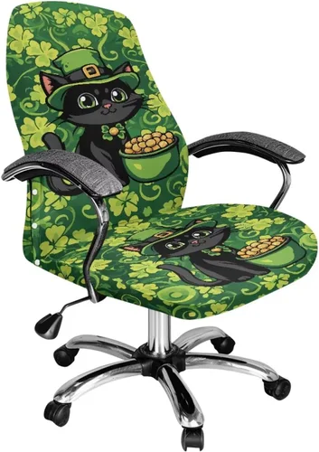 Miniatura 27 de Funda para silla de oficina de gato negro con brazos, elástica, a prueba de mascotas, antideslizante, todo en uno, decoración de escritorio de gato
