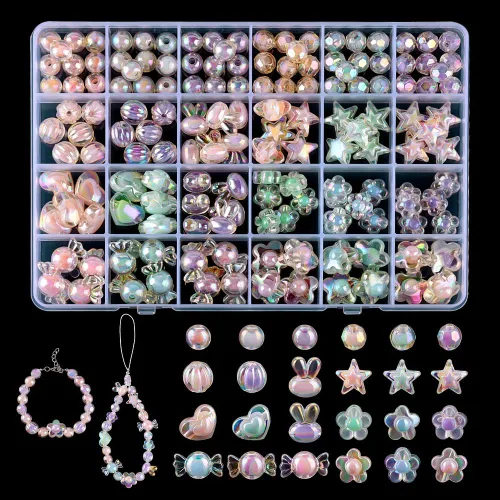 PH PandaHall 150 cuentas acrílicas de 8 estilos, 3 colores AB, cuentas kawaii, cuentas espaciadoras aleatorias, adorables cuentas sueltas de colores