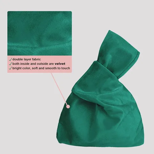 Miniatura 5 de Muka Bolso de pulsera con nudo de terciopelo, estilo japonés, bolso de nudo de lujo, bolsa de noche para mujer
