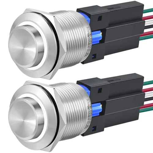 Miniatura 8 de Interruptor de botón de 0.866 in con cierre redondo alto impermeable IP67 de acero inoxidable 304 con luz LED de 110 V 120 V CA para 7/8 pulgadas