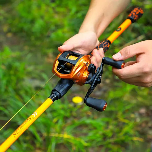 Miniatura 8 de Sougayilang Combo de Caña y Carrete de Pesca, Combo de Baitcasting, Cañas de Grafito IM7, Cañas de 2 Piezas, Mango EVA y Portacebo Estilo "S" Mango