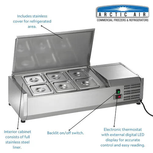Miniatura 2 de Arctic Air ACP40 - Estación de mesa refrigerada para sándwich/ensalada de 40 pulgadas, 6 sartenes, acero inoxidable, 115 V