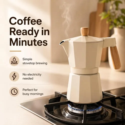Miniatura 3 de ANGORA BRANDS Vondra - Olla de aluminio para moka (2 a 6 tazas), cafetera espresso para estufa, cafetera italiana clásica, cafetera percoladora