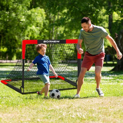 Miniatura 5 de BORNEW Paquete de 2 porterías de fútbol – Porterías de fútbol para patio trasero e interior para niños, 6 x 4 / 4 x 3 pies, juego de redes de fútbol