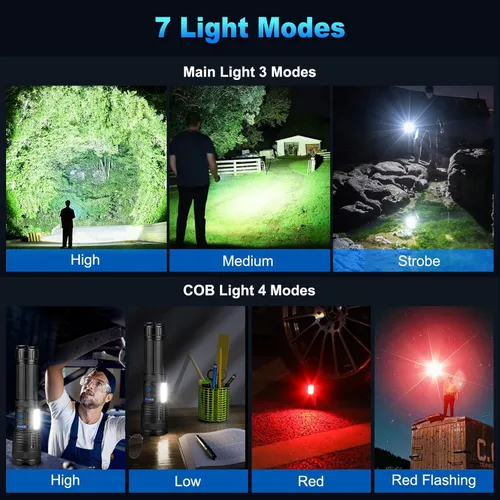 Miniatura 3 de KINGCAESAR - Linternas de 90,000 lúmenes altos, paquete de 2, linterna recargable ultra brillante con 7 modos de luz, luz LED con alta potencia