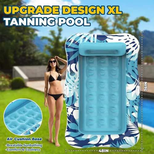 Miniatura 4 de Pool Floats Adult,76" x 48" XL Inflatable Tanning Pool Lounger Float with Pillow,4 in 1 Suntan Tub Sunbathing Raft Floatie Water-Filled Mattress Azul