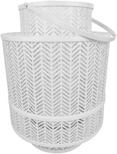 Miniatura 9 de Decozen Farol colgante para velas – Portavelas decorativo grande de metal blanco para decoración del hogar, patio, comedor, sala de estar, Blanco
