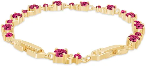 Miniatura 2 de AFFY Pulsera de tenis con forma de hoja de oro amarillo de 14 quilates, granate