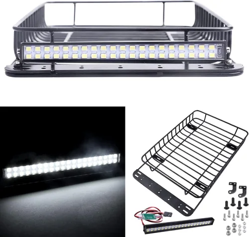 RC 1/10 Metal Roof Rack Equipaje con barra de luz LED para 1:10 RC Crawler Car TRX-4 Axial SCX10 90046 SCX10 III AXI03007 Redcat Gen 8 RGT