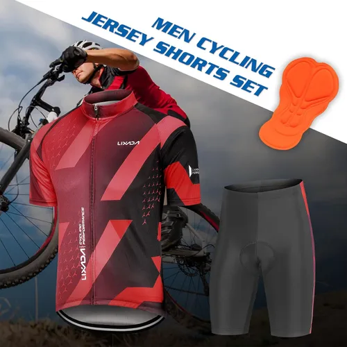 Miniatura 10 de Lixada Camiseta de ciclismo para hombre de manga corta con pantalones cortos acolchados de secado rápido para verano, ropa corta para bicicleta