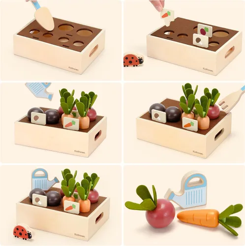 Miniatura 4 de Juguete de jardín de verduras de madera para niños pequeños de 3 años, juego de cosecha y clasificación con jardinera, juguete de aprendizaje motor