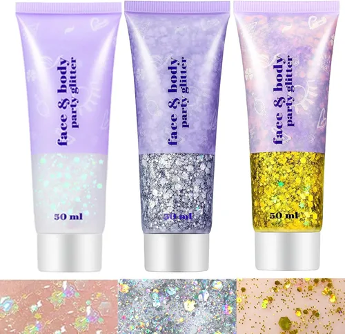 Miniatura 31 de Go Ho Gel de purpurina púrpura de sirena, purpurina holográfica para el cabello morado para niños y mujeres, lentejuelas gruesas para ojos, labios