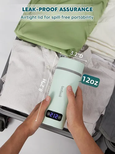 Miniatura 5 de balbali Hervidor de viaje de doble voltaje 100-250 V – Hervidor de agua portátil de 12 onzas/calentador/calentador para agua hirviendo – Hervidor