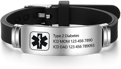 Miniatura 100 de OPALSTOCK Pulseras médicas personalizadas de silicona ajustable para identificación de emergencias, grabado gratuito, 9 pulgadas, resistente al
