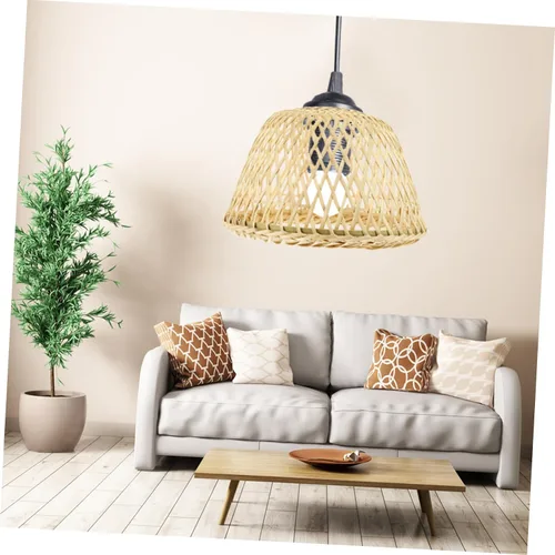 Miniatura 7 de OSALADI Pantalla de bambú tejida para lámpara con soporte de plástico, lámpara de bambú para granja, pantalla colgante rústica, pantalla natural