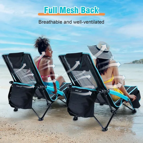 Miniatura 5 de CHANGE MOORE Silla de playa baja con bolsa enfriadora 2 en 1, 1 paquete soporta hasta 300 libras, sillas de playa plegables para adultos con soporte