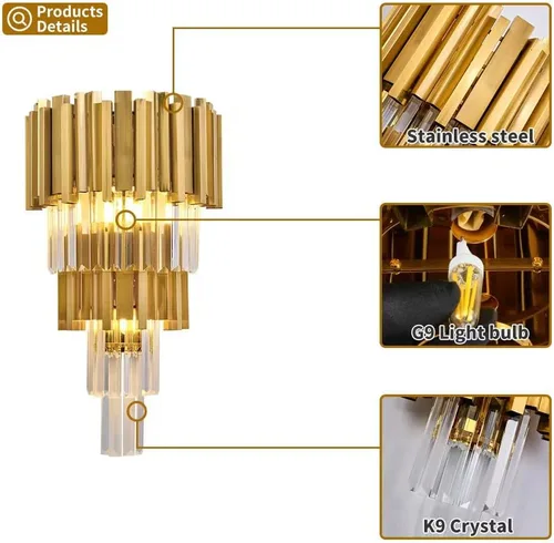 Miniatura 4 de WABON Aplique de pared moderno, iluminación de pared de cristal, luces de pared de mediados de siglo para pasillo, baño, dormitorio, cromado