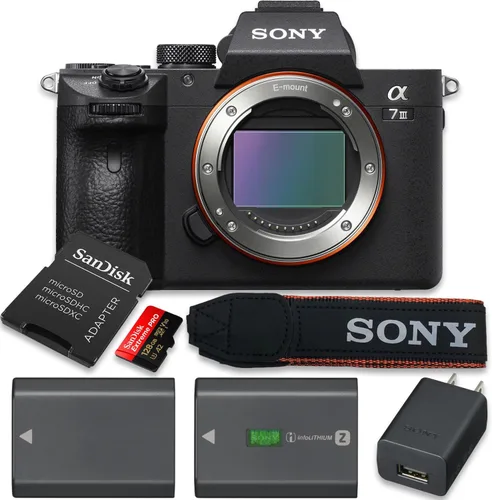 Sony a7 III ILCE7M3/B Cámara de lente intercambiable sin espejo de marco completo con LCD de 3 pulgadas, solo cuerpo, configuración base, negro