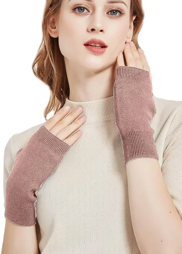 Miniatura 3 de NOVAWO guantes mitones sin dedos, con agujero para dedo pulgar, cálidos, 100% casimir, para hombre y para mujer