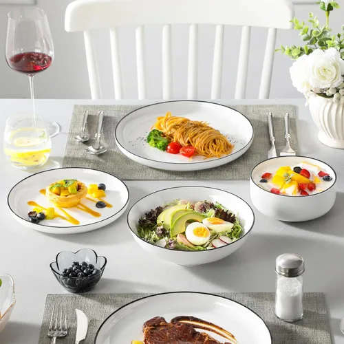 Miniatura 8 de MALACASA Juego de platos y cuencos, juego de vajilla de porcelana moderna de 24 piezas para 6 personas, vajilla de cerámica blanca para cocina