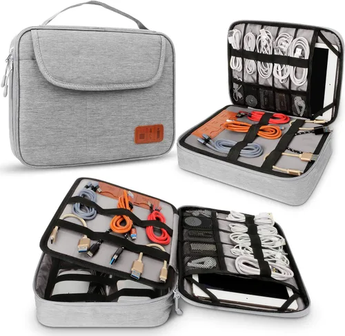 Miniatura 8 de HOLIMET Bolsa organizadora de cables, bolsa de accesorios electrónicos, doble capa para viajes, bolsa organizadora de almacenamiento de cables