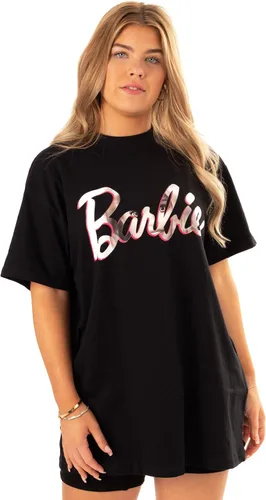 Barbie Camiseta de gran tamaño para mujer, con logotipo de muñeca, color negro