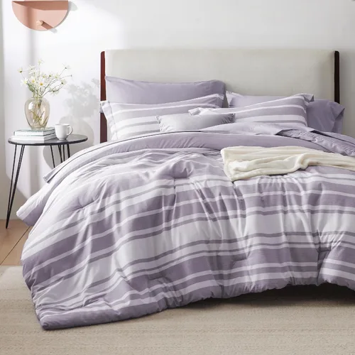 Miniatura 23 de Bedsure Juego de ropa de cama con edredón tamaño individual de 5 piezas, juego de ropa de cama a rayas azules para todas las estaciones, reversible