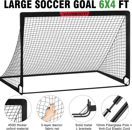 Miniatura 3 de VAVOSPORT Portería de fútbol, 2 porterías de fútbol para niños de 6 x 4 pies para patio trasero, red de fútbol portátil desplegable