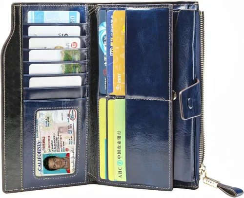 Miniatura 70 de Itslife - Cartera de piel sintética encerada para mujer con bloqueo de identificación de radio frecuencia (RFID), de gran capacidad, encerada