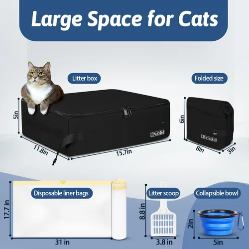 Miniatura 2 de Arenero portátil para gatos de viaje de Petskd con tapa y 10 bolsas desechables, a prueba de fugas y plegable, artículos de viaje esenciales