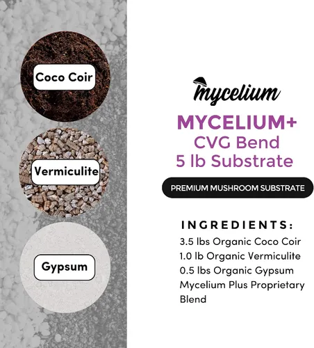Miniatura 3 de Mycelium Kit de cultivo de hongos Plus I Sustrato CVG (fibra de coco, vermiculita, yeso) Mezcla patentada para cultivo de alto rendimiento, bolsa