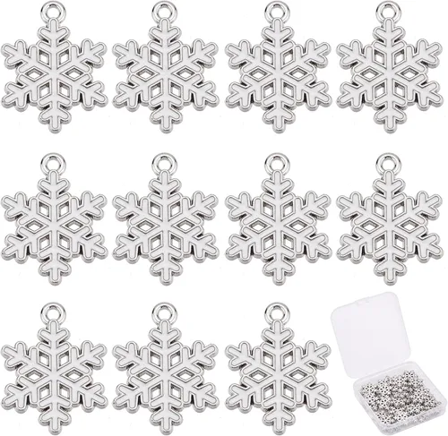 Miniatura 9 de SUNNYCLUE 1 caja 20 piezas dijes de copo de nieve dije de nieve invierno acero inoxidable doble cara estrella hueca planos redondos colgantes de 1