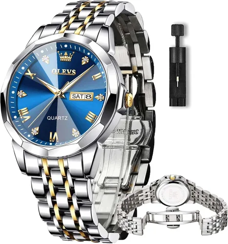 Miniatura 9 de OLEVS Relojes para hombre, de lujo, para negocios, analógicos, de cuarzo, relojes de pulsera para hombre con correa de malla de acero inoxidable