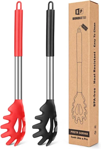Paquete de 2 tenedores de silicona para pasta, servidor de cuchara de fideos resistente al calor, colador de espagueti sin BPA, las mejores